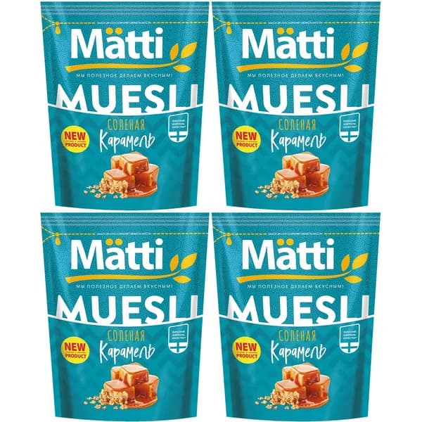 Мюсли Matti Соленая карамель овсяные хрустящие гранола 250 г, набор: 4 штуки