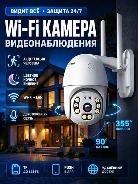 Камера Видеонаблюдения Wi-Fi Для Дома, Цветное Ночное Видение, Детекция Движения, Удаленный Просмотр И Запись Видео