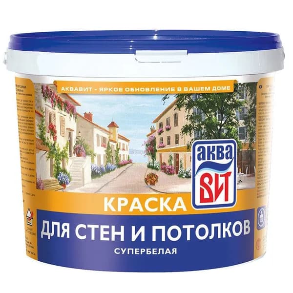 Краска ВДКЧ"Н"-201 для стен и потолков супербелая, АкваВИТ 2,5 кг (ведро)