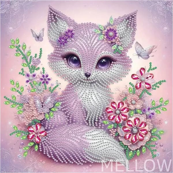 Алмазная мозаика "Лиса" картина стразами 30х30cm частичная выкладка, без подрамника