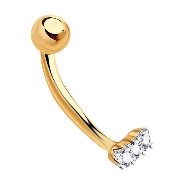 Золотой пирсинг в бровь DIAMANT-ONLINE с цирконием 585 пробы
