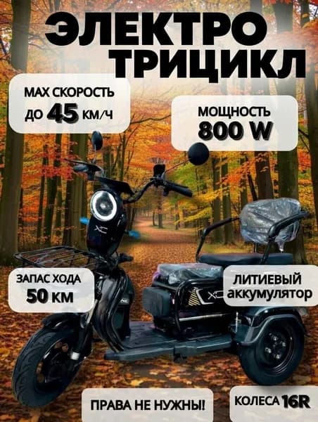 Электровелосипед-трицикл 800 ватт с багажником, до 45 км/ч