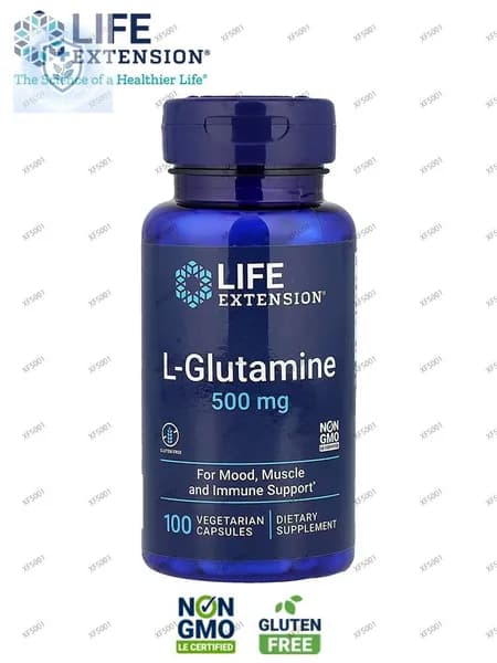Life Extension, L-глютамин, 500 мг, 100 вегетарианских капсул