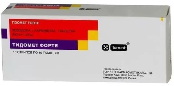 Тидомет форте, таблетки 250 мг+25 мг, 100 шт.