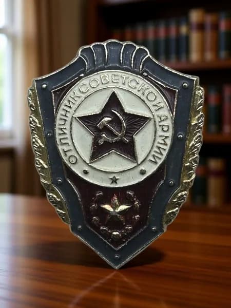 Знак "Отличник Советской Армии", алюминий, эмаль, булавка, 1970-е гг., СССР.