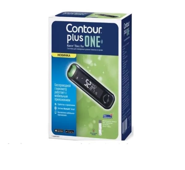 Глюкометр Контур Плюс Уан "Contour plus ONE", в комплекте: прибор, устройство для прокалывания пальца (прокалыватель), ланцеты цветные 5 шт, чехол