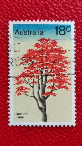 Марки Австралия 1978. Огненное дерево: "Брахихитон кленолистный (Brachychiton acerifolius)". Гашение. Редкость - См фото