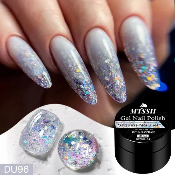 Гель-лак с крупными блёстками, Opal Gel Frosty, с перламутровыми шестигранниками, 8 мл