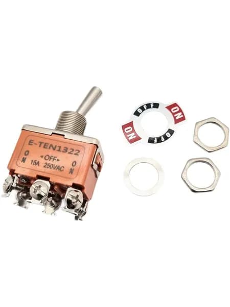 Тумблер 250 V 15 A On-OFF-On трех позиционный, шесть контактов, двухполюсной,с фиксацией-1 шт.