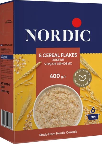 Хлопья Nordic 5 видов зерновых, 400 г
