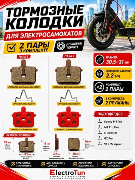 Тормозные колодки для Kugoo M4 Pro, M4 Pro Plus, G-Booster, G2 Pro, V1, дисковые колодки электросамоката, 2 пары