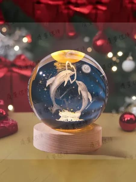 Светильник декоративный "Хрустальный шар" с подсветкой 2 Дельфины Любовь от USB, шар 6см
