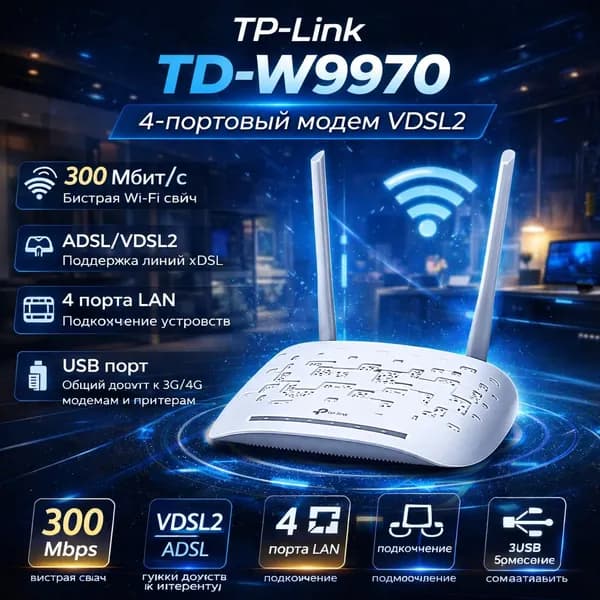 TP-Link TD-W9970 4-портовый модем VDSL2 300 Мбит/с