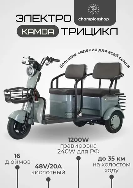Электрический трицикл Камда С6 1200 вт гравировка 240Вт 48/20A