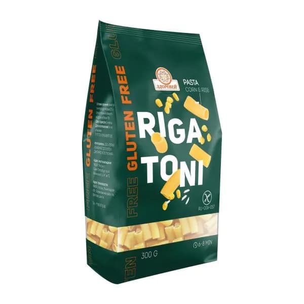 Макароны Здоровей из кукурузы и риса Rigatoni трубочки без глютена 300г