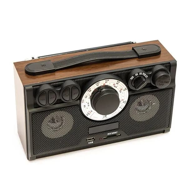 Радиоприемник РП-304 коричневый, 2 x 3 Вт, радио FM, антенна, USB, micro SD, AUX, от сети и бат.