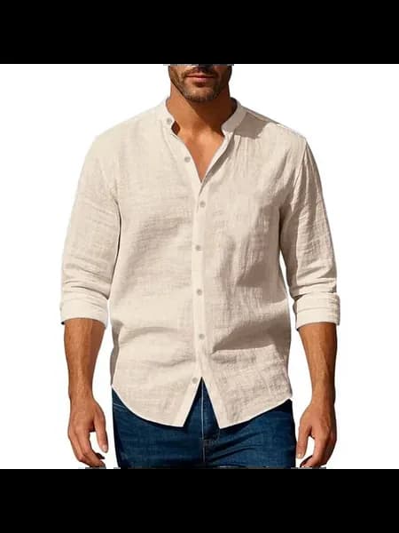 Мужская хлопковая льняная рубашка Henley