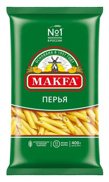 Макароны MAKFA / Макфа Перья из твердых сортов пшеницы группа А высший сорт 400г