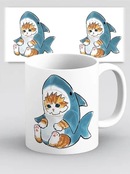 Кружка Милый котик кот акула сидит