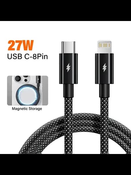 27W USB-C - 8Pin магнитный кабель, 1м, черный