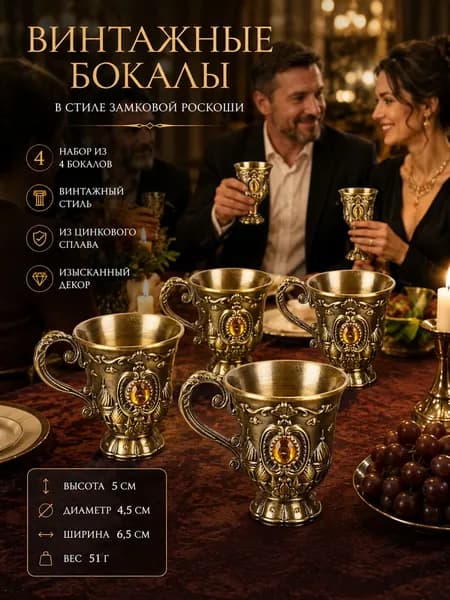 Старинные бокалы из цинкового сплава для домашнего бар