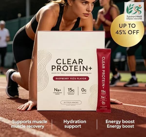 Clear Protein+ Порошок из сывороточного протеина от коров, питающихся травой, коллагена и смеси электролитов, со вкусом малины и грейпфрута, 20 пакетиков.