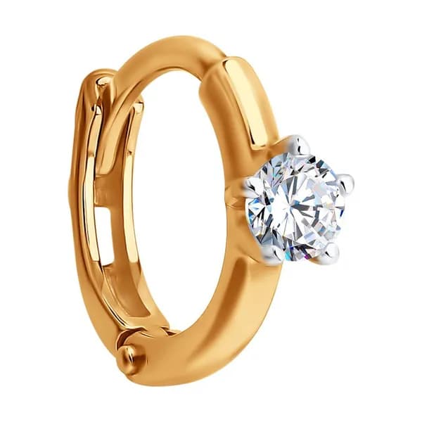 Золотая одиночная серьга DIAMANT-ONLINE с фианитом 585 пробы