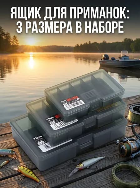 Ящик для приманок контейнер для рыбалки пластиковый вместительный чёрный