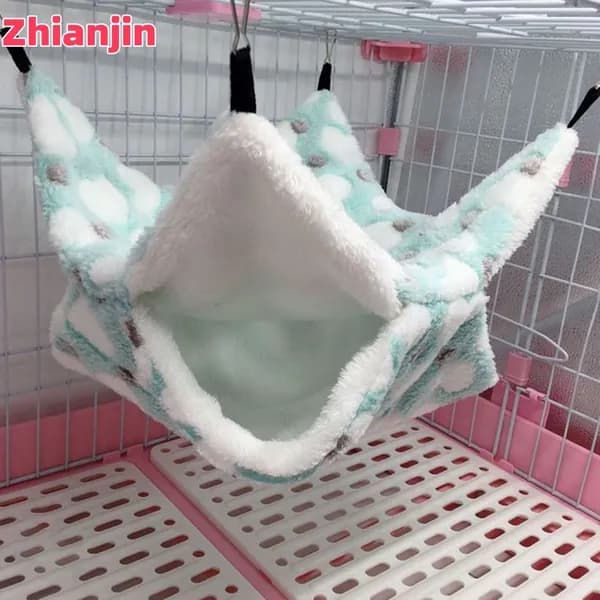 Тёплая двухслойная гамак-кровать для мелких животных, фланель, 20 20 см, зелёная с сердечками
