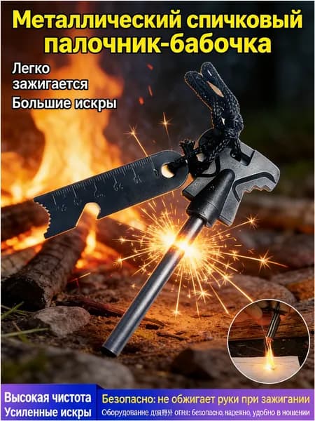 Эксклюзивный кремень для розжига костра в полевых условиях, выполненный в форме бабочки, представляет собой качественный инструмент для кемпинга и выживания на природе