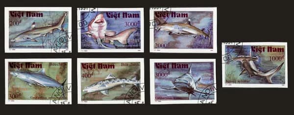 Вьетнам-1991. Акулы. Серия из 7 марок. Без зубцов. Гашение
