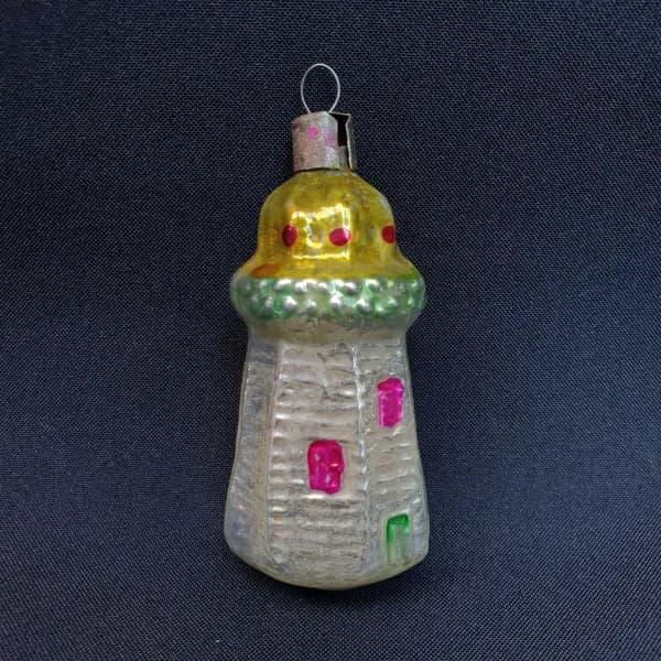 Винтажная елочная игрушка маяк, стекло. СССР