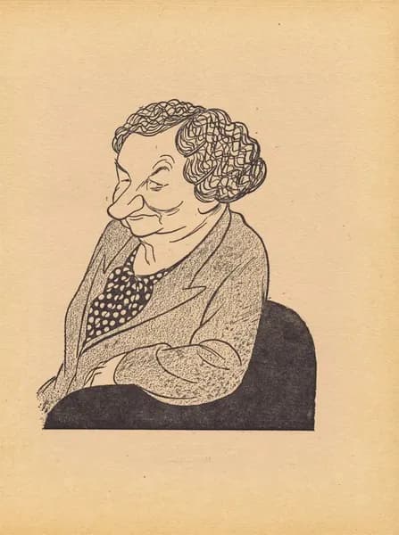 Писательница Анна Александровна Караваева. Портрет, карикатура, шарж. Антикварная цинкография. СССР, 1956 г.