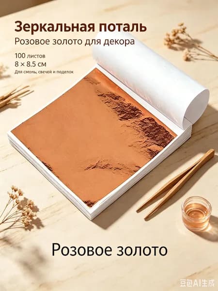 Зеркальная поталь розово-золотая тонкие листы для ручного творчества