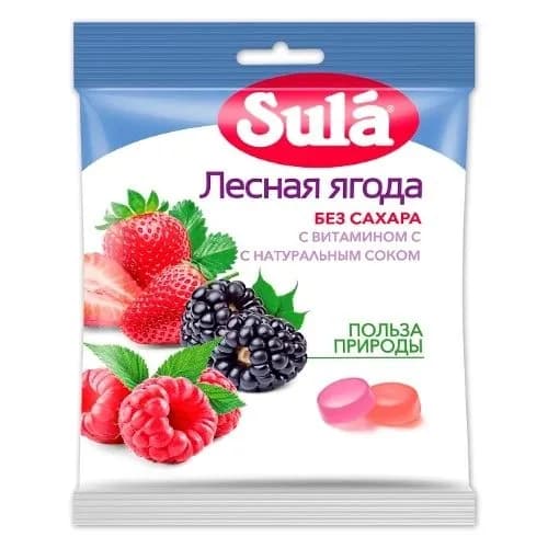 Леденцы без сахара Sula (Зула) лесная ягода , пакет 60 грамм, карамель леденцовая .
