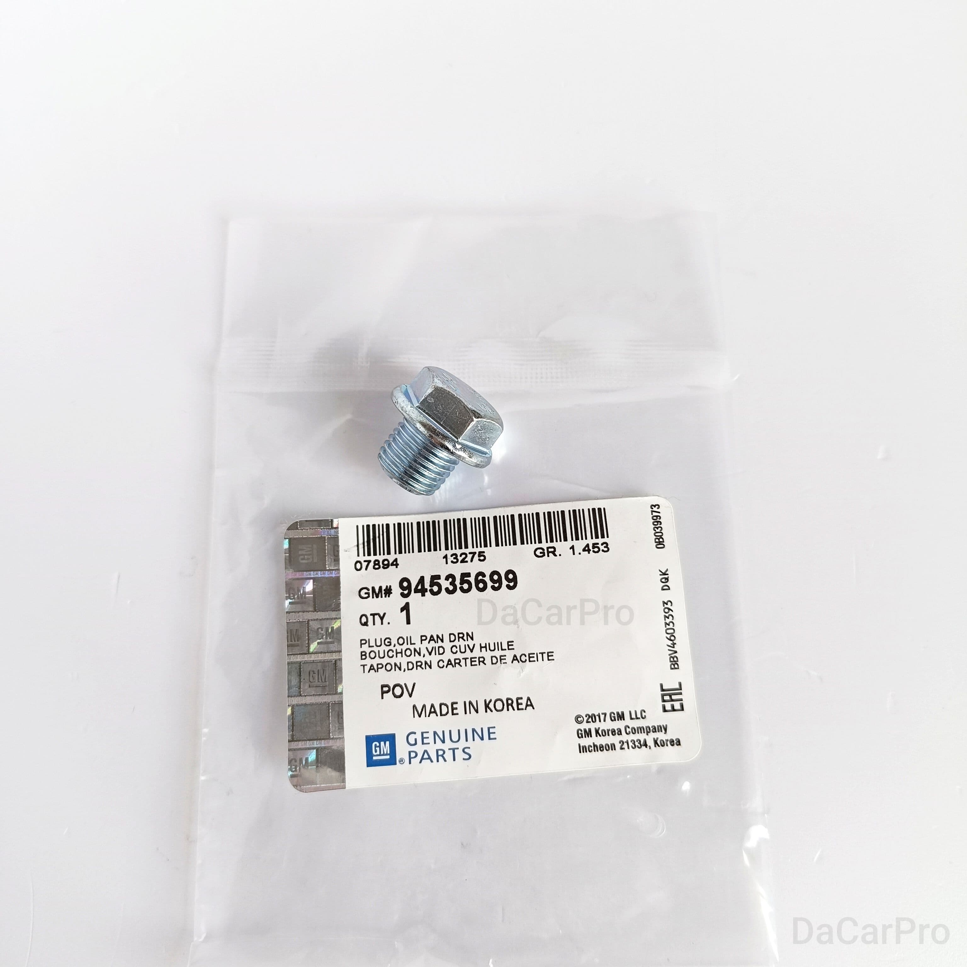 Пробка сливная без прокладки GM 94535699 Chevrolet, Daewoo, Opel / General Motors