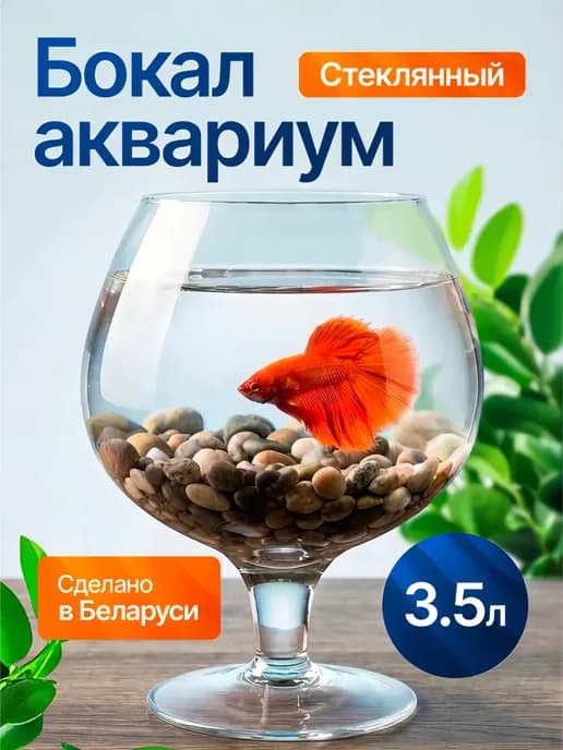 Аквариум для рыбок круглый стеклянный большой бокал 3,5 л