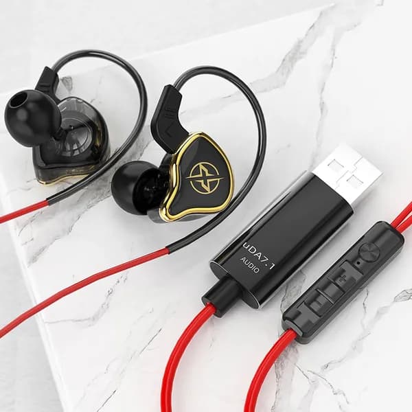 Наушники проводные с микрофоном, USB, красный