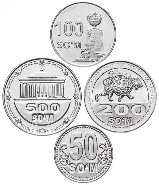Набор монет из 4-х шт. Узбекистана. 500, 200, 100, 50 сум. В коллекцию.