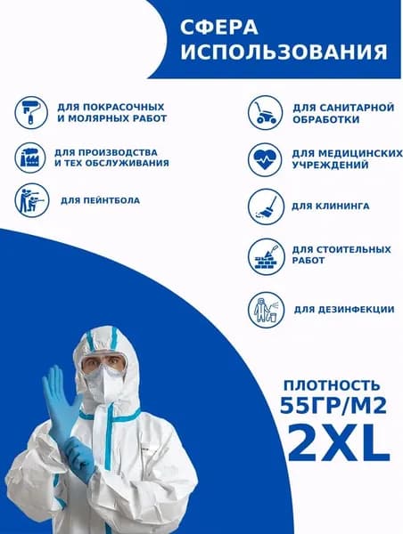 Одноразовый комбинезон защитный,костюм химзащитный для маляра,для пинбола, 55 гр, спецодежда