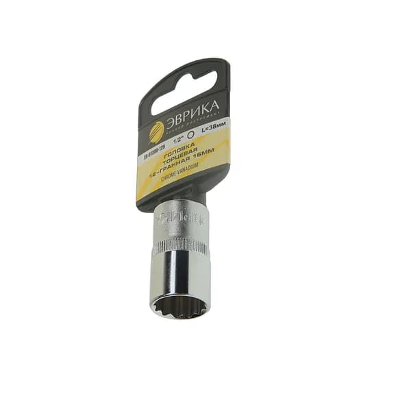 Головка торцевая 16мм 1/2" 12-гранная L 40мм на держателе ЭВРИКА ER-91309-12H