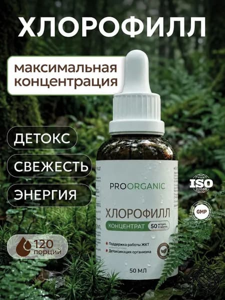 Хлорофилл жидкий концентрат 50 мл (120 порций), Liquid Chlorophyll Concentrate Drops, медные комплексы хлорофиллинов с мятой, для детокса, свежести и очищения организма