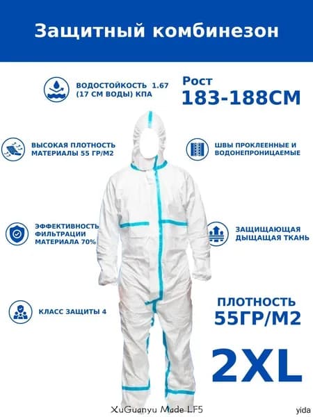 Одноразовый комбинезон защитный,костюм химзащитный для маляра,для пинбола, 55 гр, спецодежда