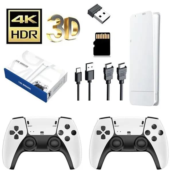 Игровая приставка HDMI с поддержкой 4K, 64 ГБ, беспроводные контроллеры 2.4 ГГц
