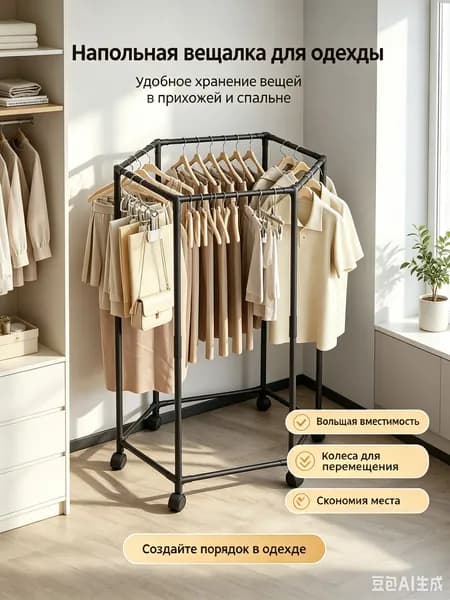 Вешалка напольная 120х74.5х74.5 см на колесах abs пластик, сталь черный