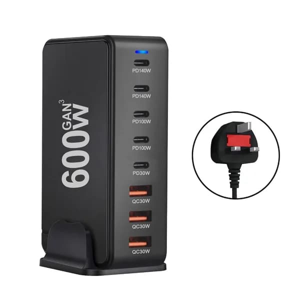 6-портовое зарядное устройство 600W GaN, Черный - UK