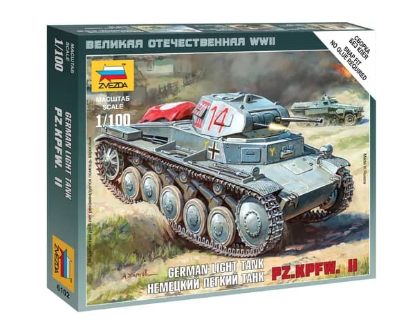 Сборная модель Немецкий лёгкий танк Pz.Kp.fw II Масштаб 1:100 (4.2 см) Звезда Арт.6102 сборка без клея