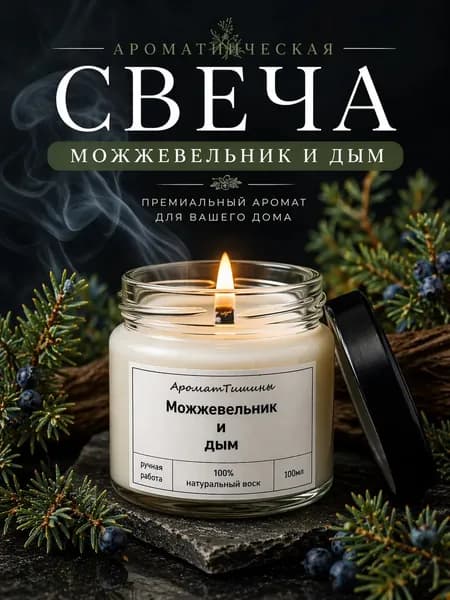 Аромат Тишины Свеча ароматическая "Можжевельник и дым", 6 см х 6 см, 1 шт