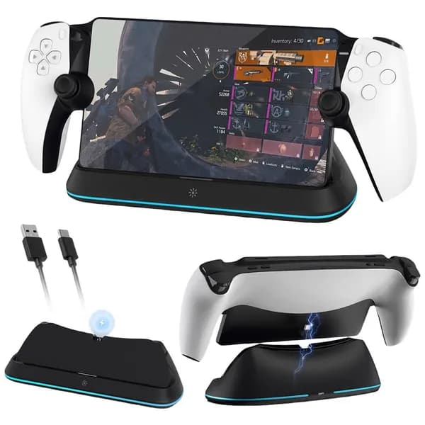 Док-станция для PlayStation Portal с зарядкой, сенсорное управление подсветкой, защита от перегрузок и скачков напряжения