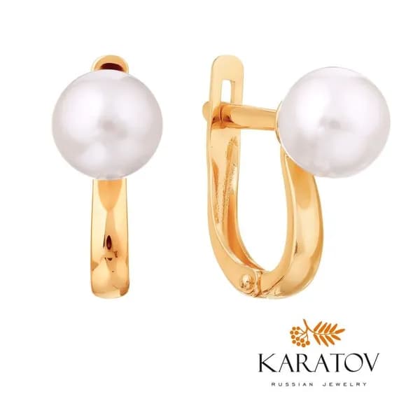 Серьги женские золотые 585 пробы с жемчугом, KARATOV